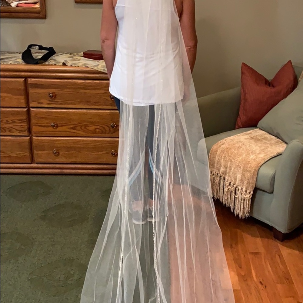 Hand beaded tulle wedding veil, cathedral length - Picture 7 of 9